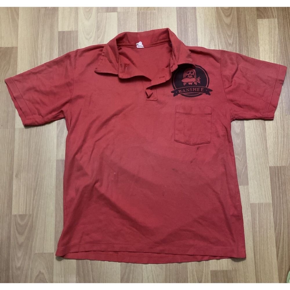 Vintage 70s Fisherman Sailor Single Stitch Red Pocket Shirt Men M/L Made in Usa